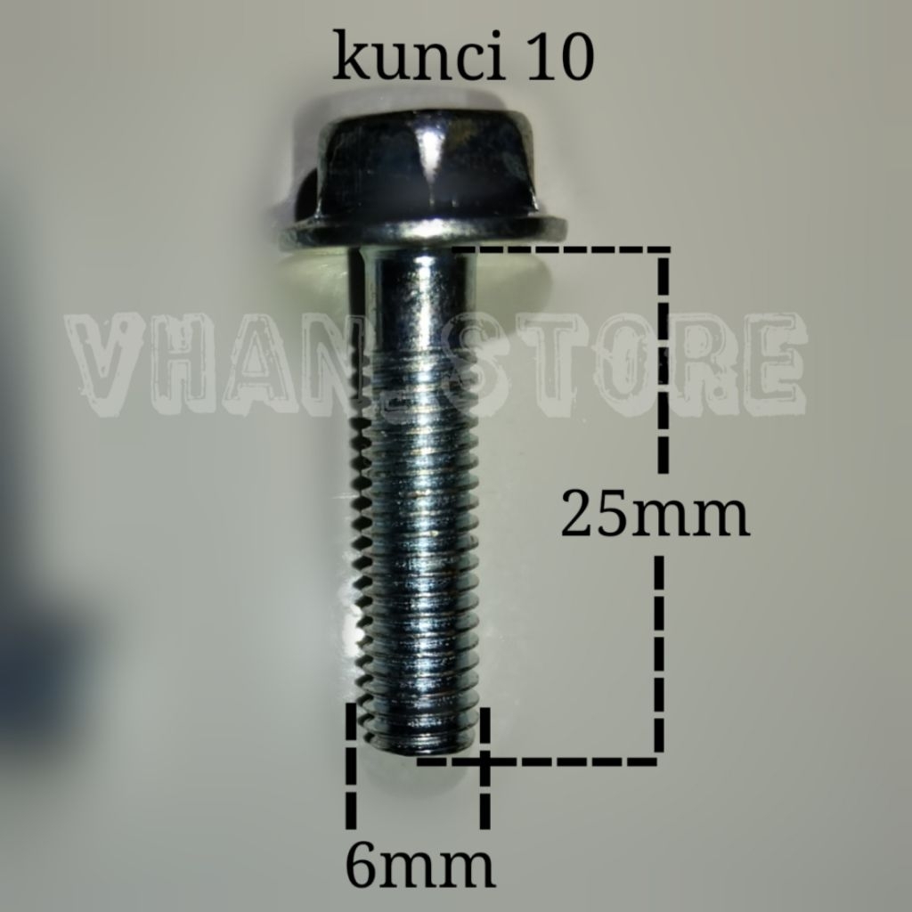 BAUT FLANGE 6X25 Kunci 10 PUTIH / FLANGE BOLT / BAUT PAYUNG