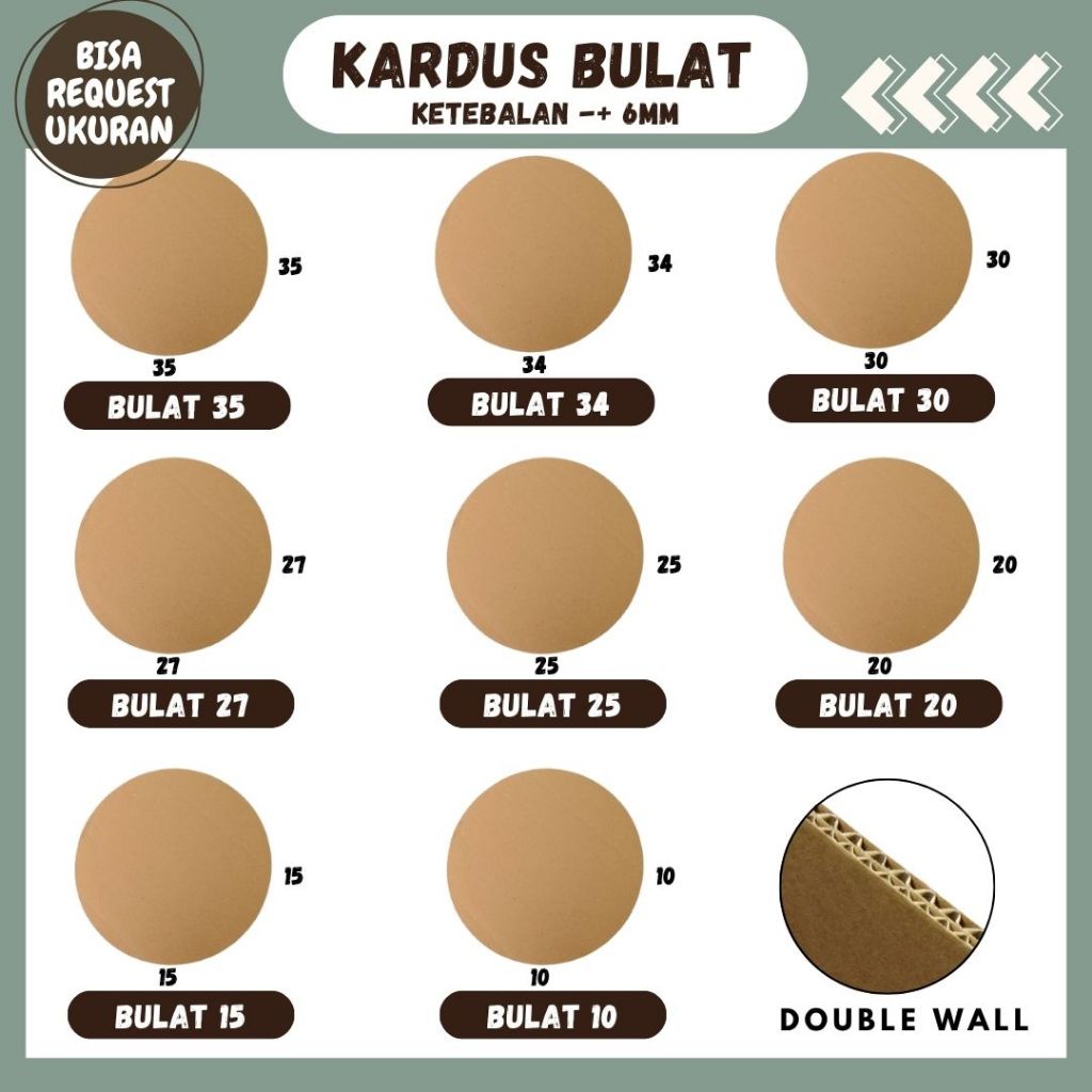 Kardus Bulat Double Wall 35x35/34x34/30x30/27x27/25x25/20x20/15x15/10x10 Dus Bundar Sheet Alas Kue