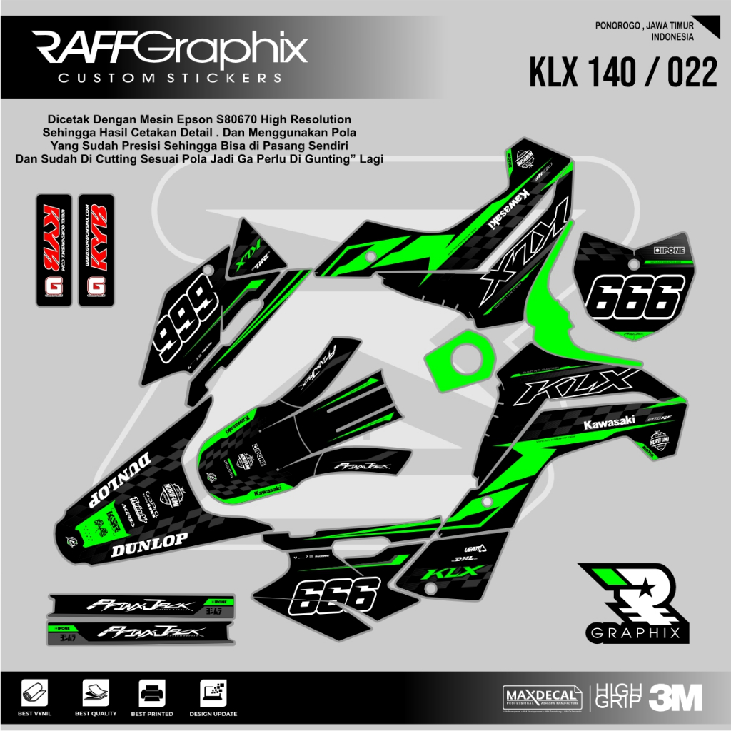 DECAL KLX 140 SUPER GLOSSY KODE 022 - DECAL STICKER KLX - STICKER KLX MURAH - DECAL KLX MURAH