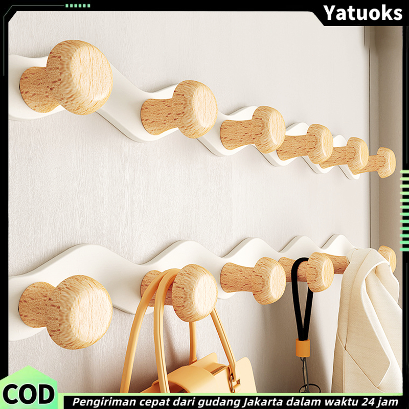 Hook 4 5 6 Gantungan Aksen Kayu Hanger Dinding Gantungan Dinding Tanpa Bor Gantungan Baju & Tas
