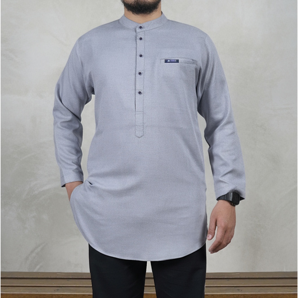 KHOIRUMMAH Kurta Makkah Dewasa - Baju Muslim Pria Dewasa Polos Lengan Panjang - Light Grey