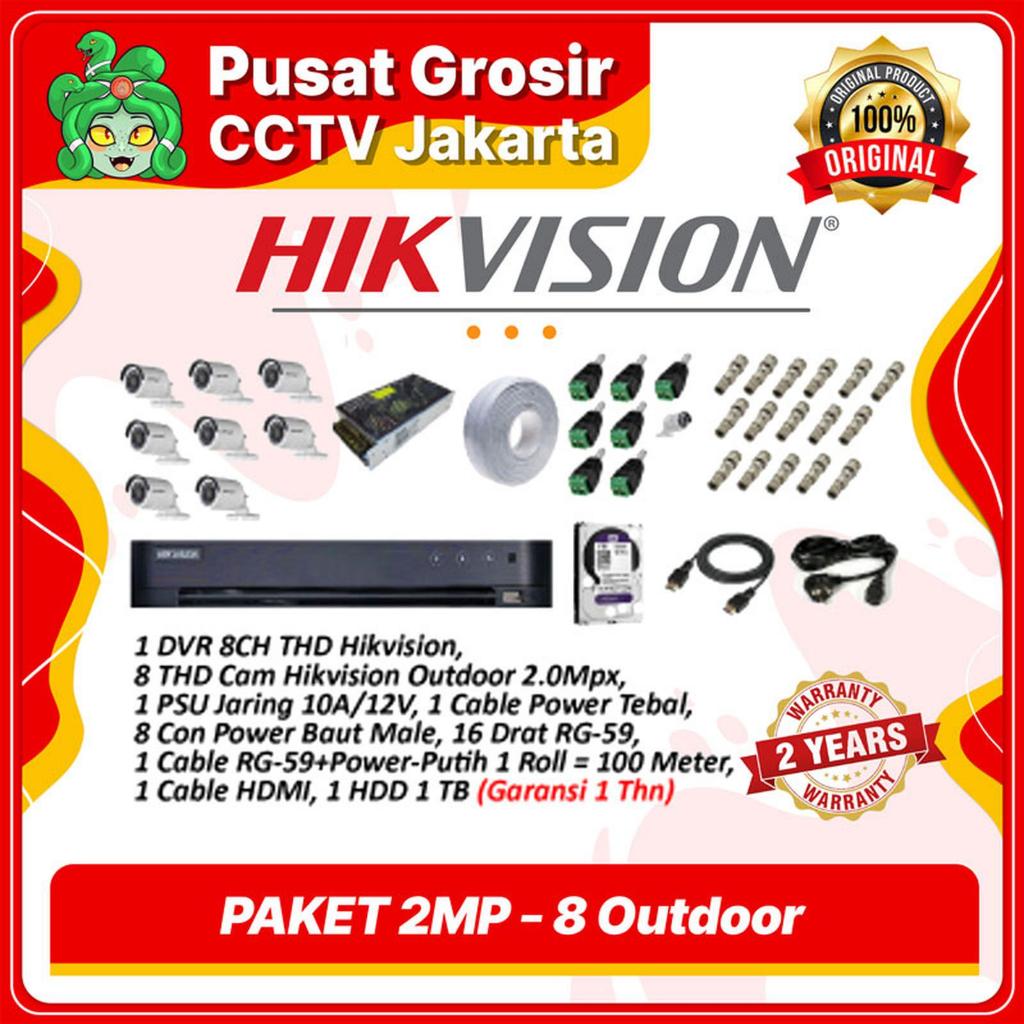 PAKET CCTV 8CH OUTDOOR HIKVISION 2 MP 1 TB 100 METER