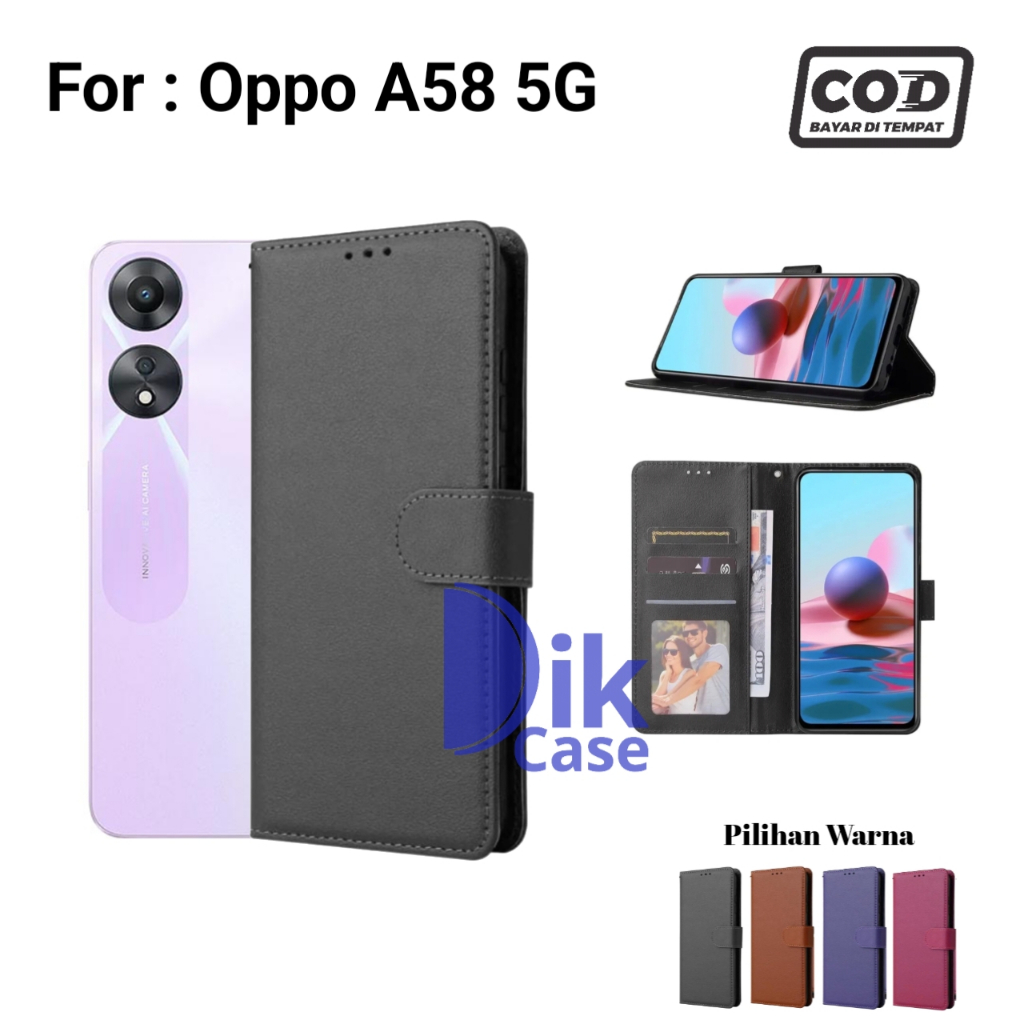 Flip Case For Oppo A58 5G Casing Dompet Kulit Buka Tutup Plus Tali Cover / case Oppo A58 5G / Casing