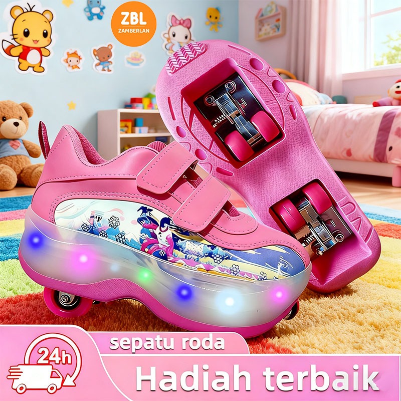 Sepatu Terbang Roda Anak Perempuan, Gaya Trendy - 1 Set Lengkap Sepatu Roda untuk Anak