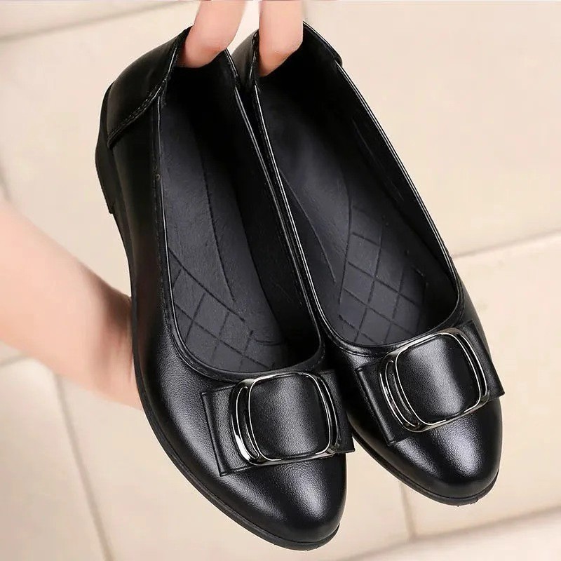 Sepatu Wanita Wedges Kerja Kulit Sintetis Hitam