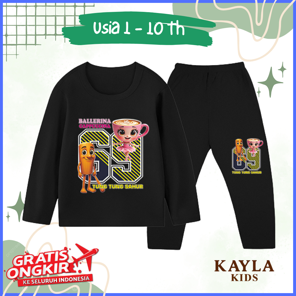 Baju Tidur Setelan Panjang Anak Tung Tung Sahur Dan BalLerina Cappuccina Untuk Anak Cewek Dan Cowok 