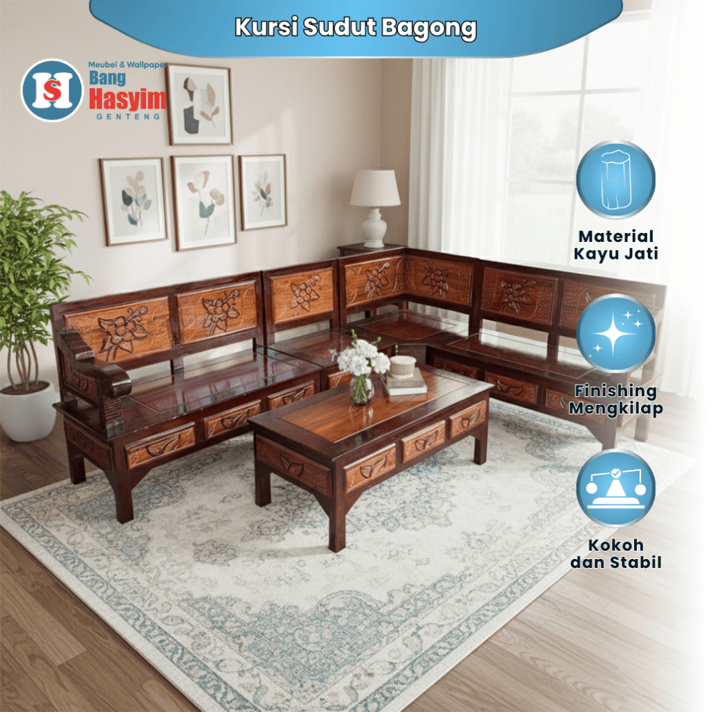 BANG HASYIM Kursi Sudut Bagong Kursi Ruang Tamu Kayu Jati Kursi Sudut 1 Set Kursi Tamu Meja Jati Kur