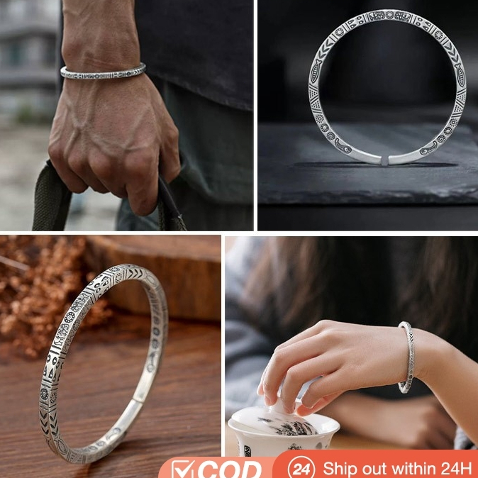 HW NEW Gelang Pria Aesthetic Titanium Anti Karat Besi Putih Perak 925 Asli Gelang Muslim Beruntung