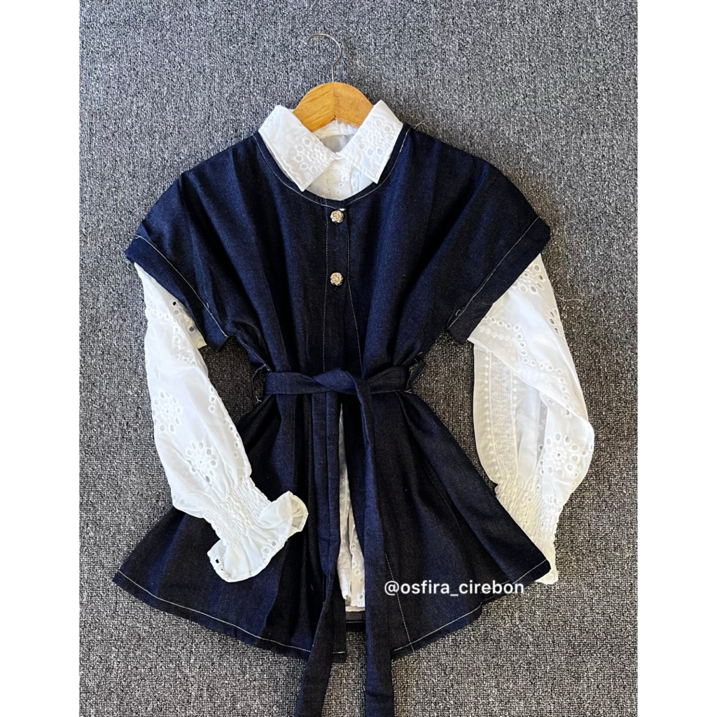 One set bisa dilepas pasang vest + kemeja katbol / vest soft jeans denim