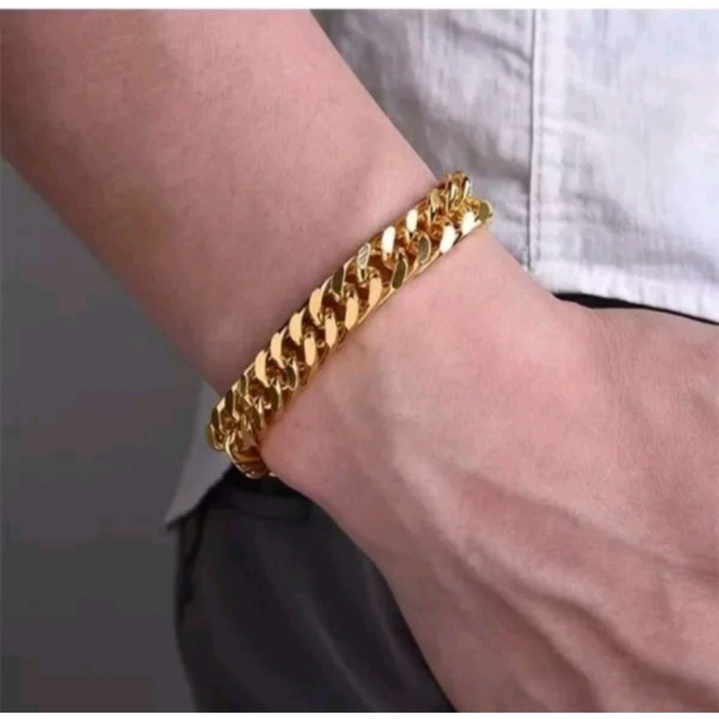 [Bayar Di Tempat] Gelang Pria Rantai Titanium Asli Original Warna Gold