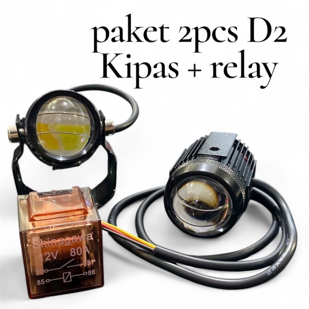 Lampu Tembak Laser D2 mini kipas 2pcs + relay lampu tembak motor mobil super terang hi/lo putih kuni