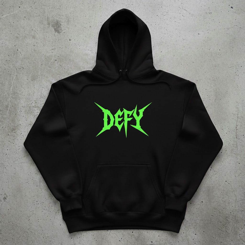 Jaket Hoodie Distro DEFY Logo Metal Neon Green Solid [Basic Bold] | Sweater Oversize Pria Wanita Aes