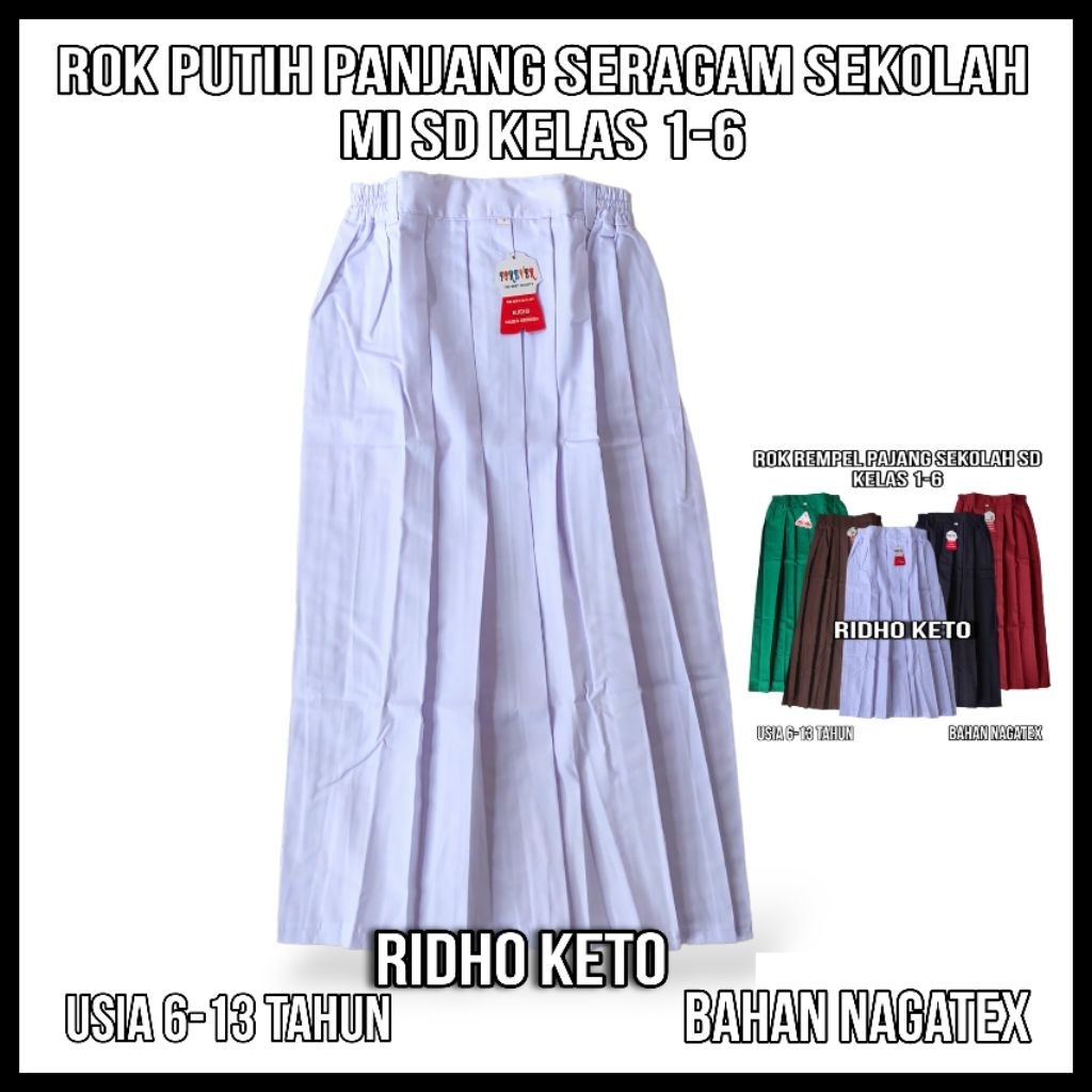 rok putih panjang bawahan sekolah sd/mi anak perempuan seragam sekolah sd