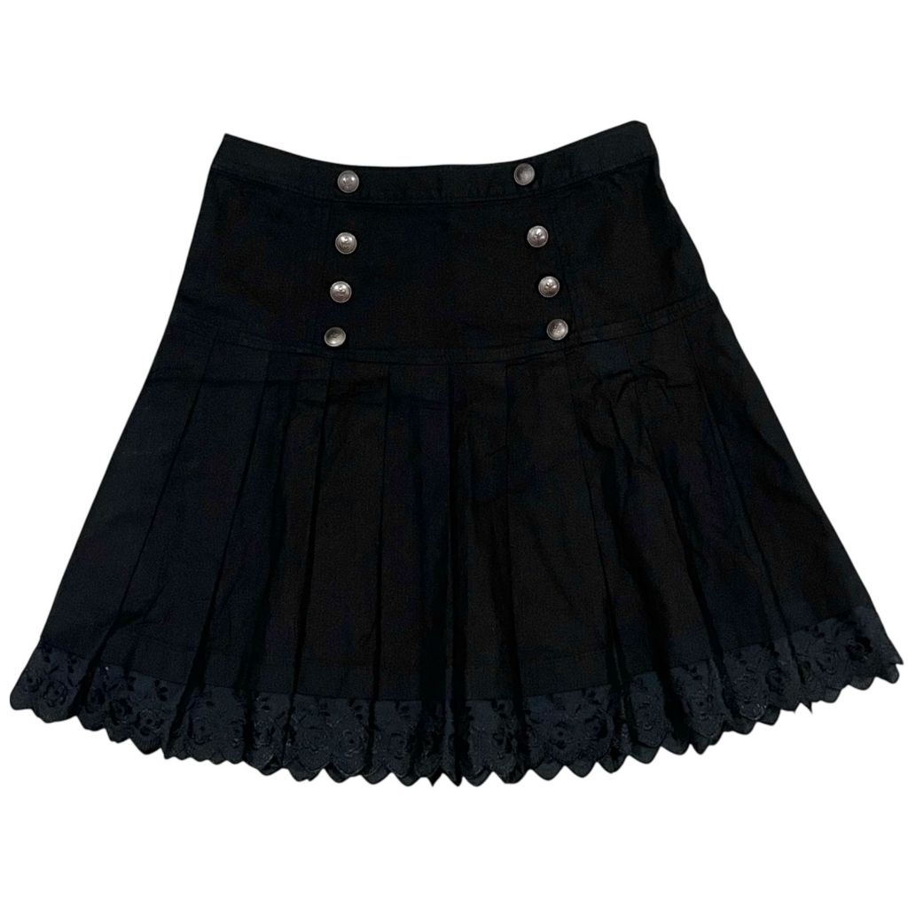 Eyelet Pinstripe Pleated Kawaii Dark Lolita Gothic Midi Skirt | victorian cottagecore kawaii coquett