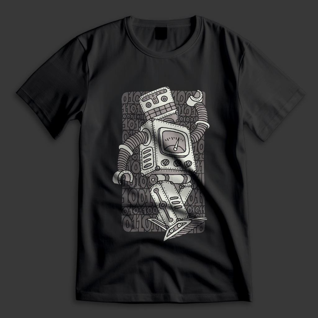 Kaos Unisex Premium - Funny vector robot drawing
