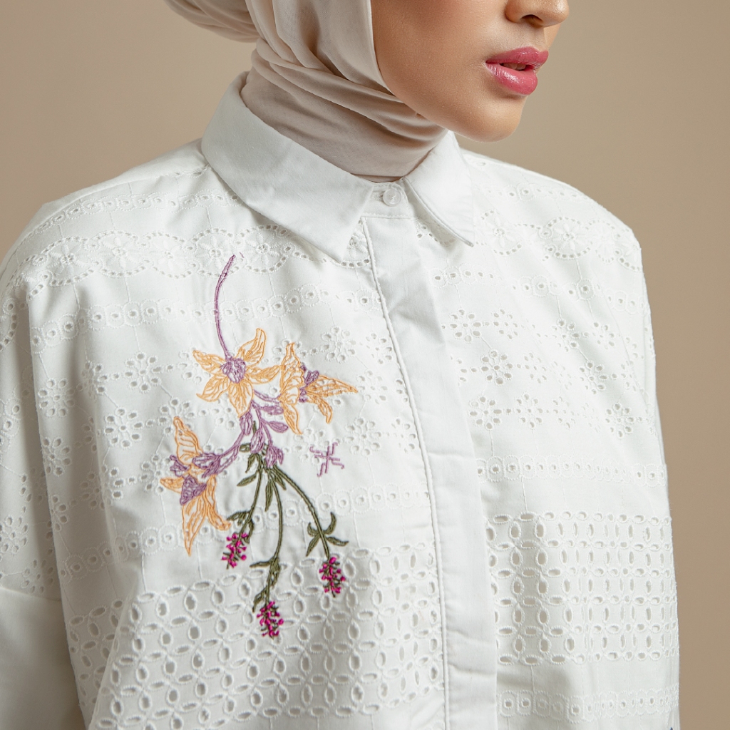 Hijabchic Zyra Top - Kemeja Wanita Embroidery Motif Bunga Terlaris