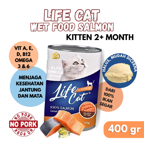 Life Cat Kaleng Kitten 400gr| Alfa Omega Petshop| Life cat kitten salmon kaleng 400gr