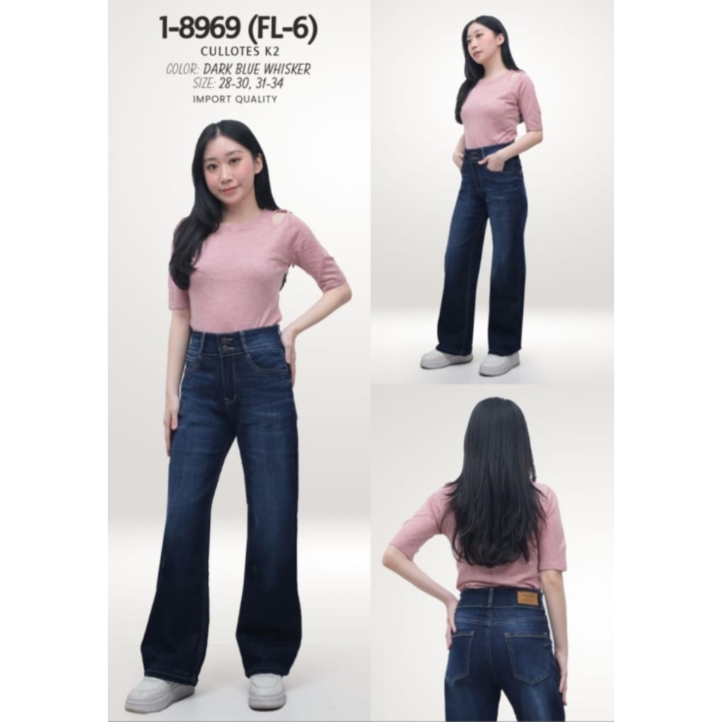 FELINO KULOT PANJANG KANCING DUA MODEL UNFINISH  CUTTING DARK BLUE WHISKER