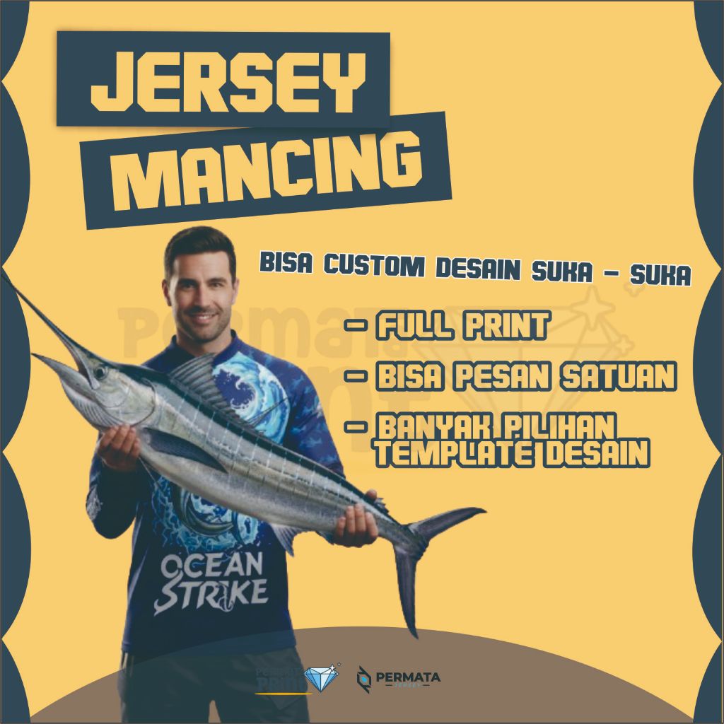 PERMATA Jersey Mancing Custom Lengan Panjang / Jersey Mancing FullPrint Dryfit Premium / Baju Kaos M