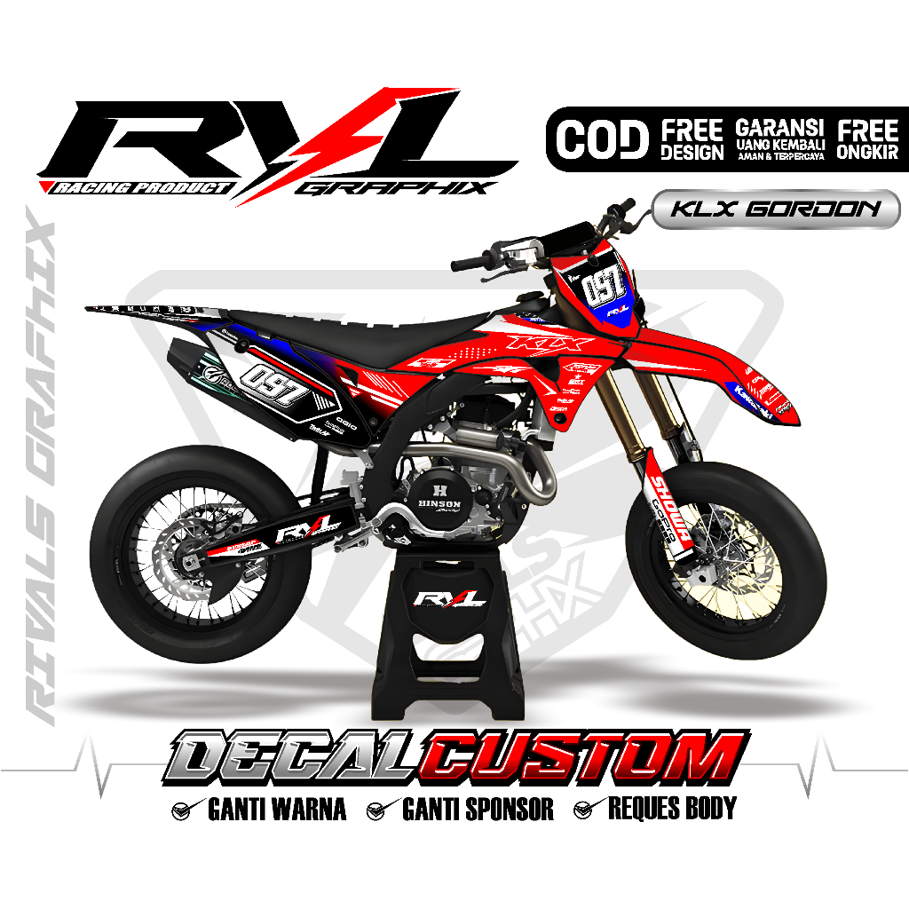 Decal Sticker klx gordon custom full body hitam merah design rvl