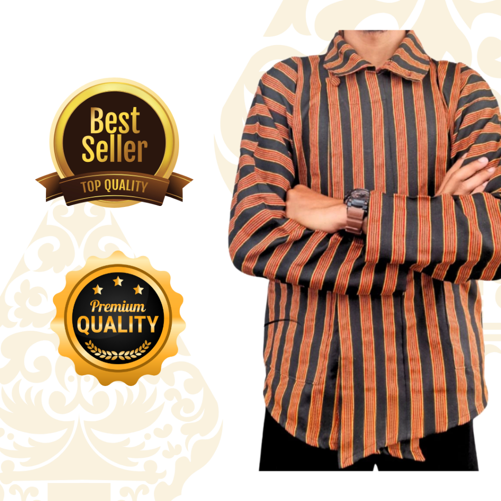 Ready Siap Kirim Baju Adat Jawa Lurik Coklat Dewasa Pria Baju Lurik Adat Jawa Dewasa Baju Jawa Lurik