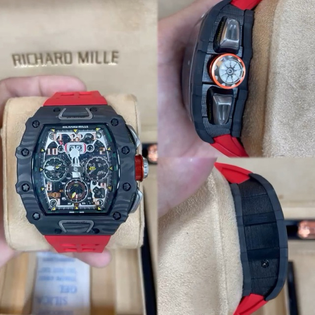 JAM TANGA PRIA RM-11/03 CARBON RUBBER MERAH CHRONOGRAPH AUTOMATIC #Jamtanganpria #Jamtangancowok