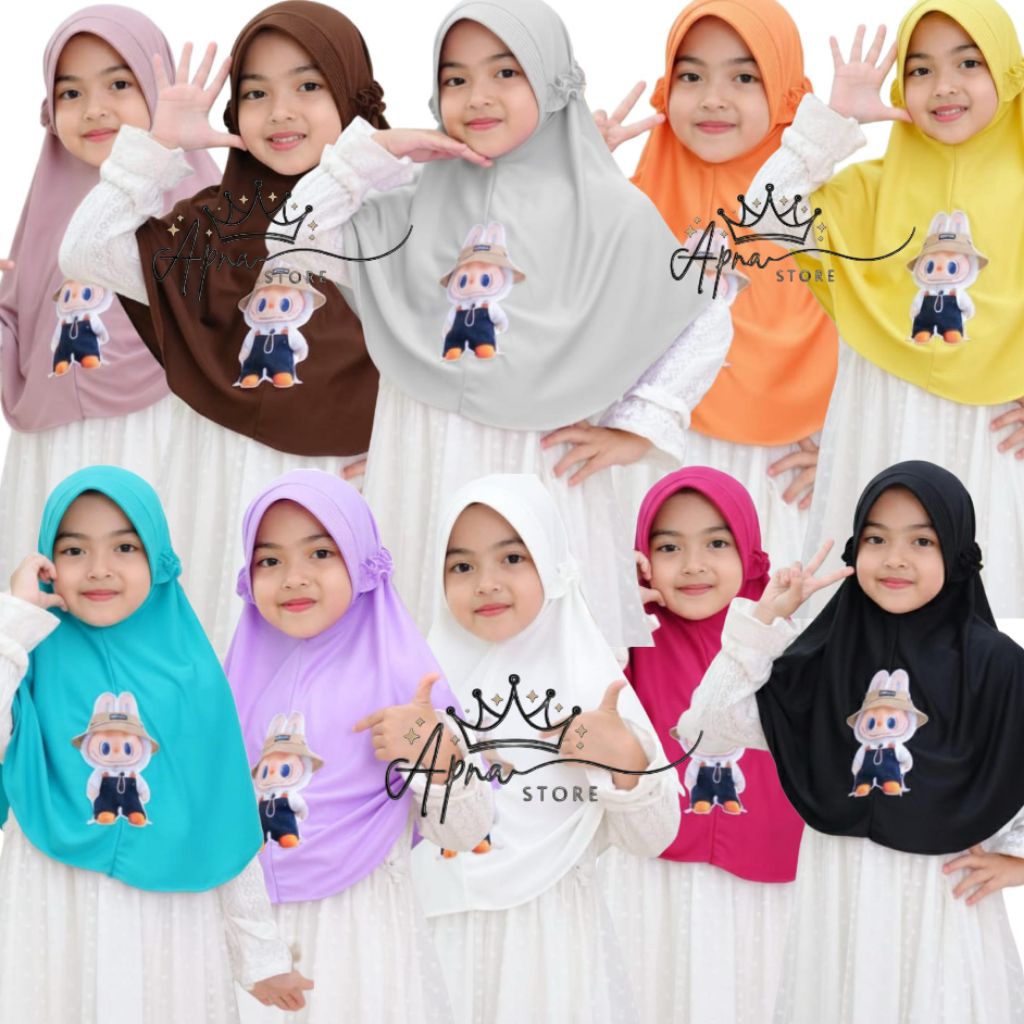 Kerudung Anak TK/Kerudung Anak SD/HIJAB ANAK LABUBU KARET VIRAL/Hijab Anak Apna.store Cocok Untuk Se