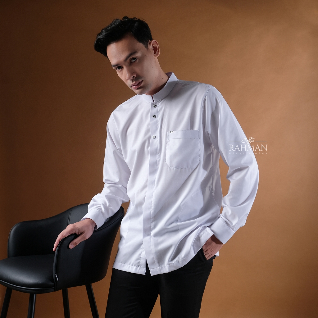 Syfa Rahman Prive - Baju Kemeja Koko Putih Lengan Panjang Arsha Series