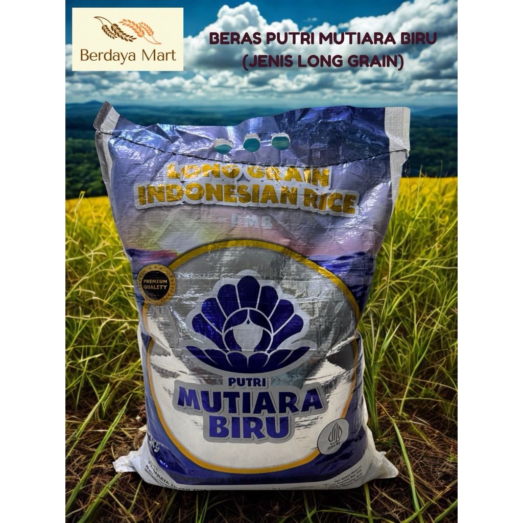 Beras PMB - Beras Putri Mutiara Biru - 5KG - Jenis Beras Long Grain - Pasti Stok Baru - Gratis Kemas
