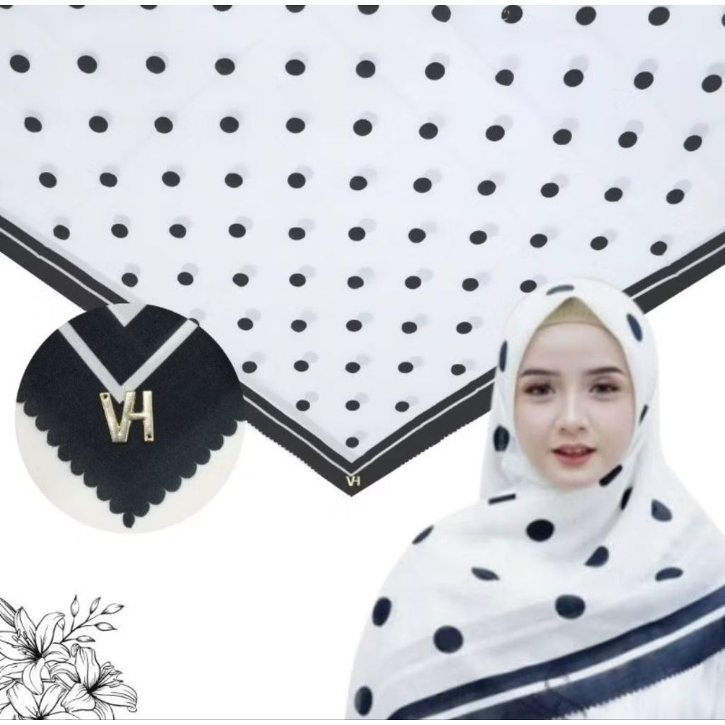 TERBARU HIJAB SEGIEMPAT MOTIF POLKA SYAR'I SERIES VOAL PREMIUM