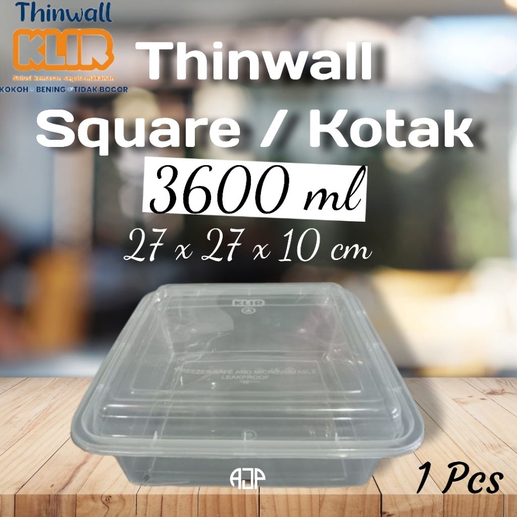 Thinwall KLIR Square / Kotak / Persegi 3600 ml / Wadah Kue Lapis Legit, Masubah, Engkak Ketan, Putri