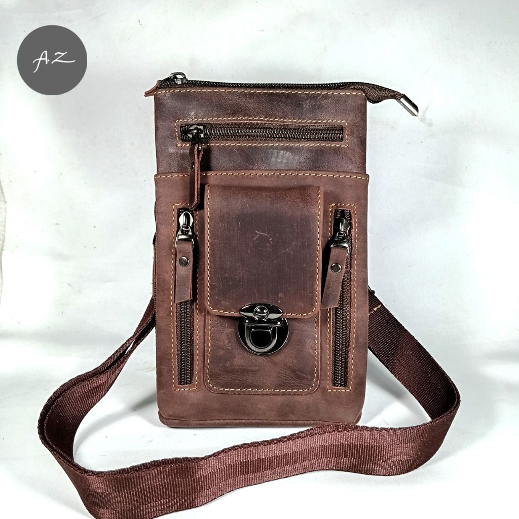 [VRC] Tas HP Selempang Pria Mini Sling Bag Kulit Asli 100%