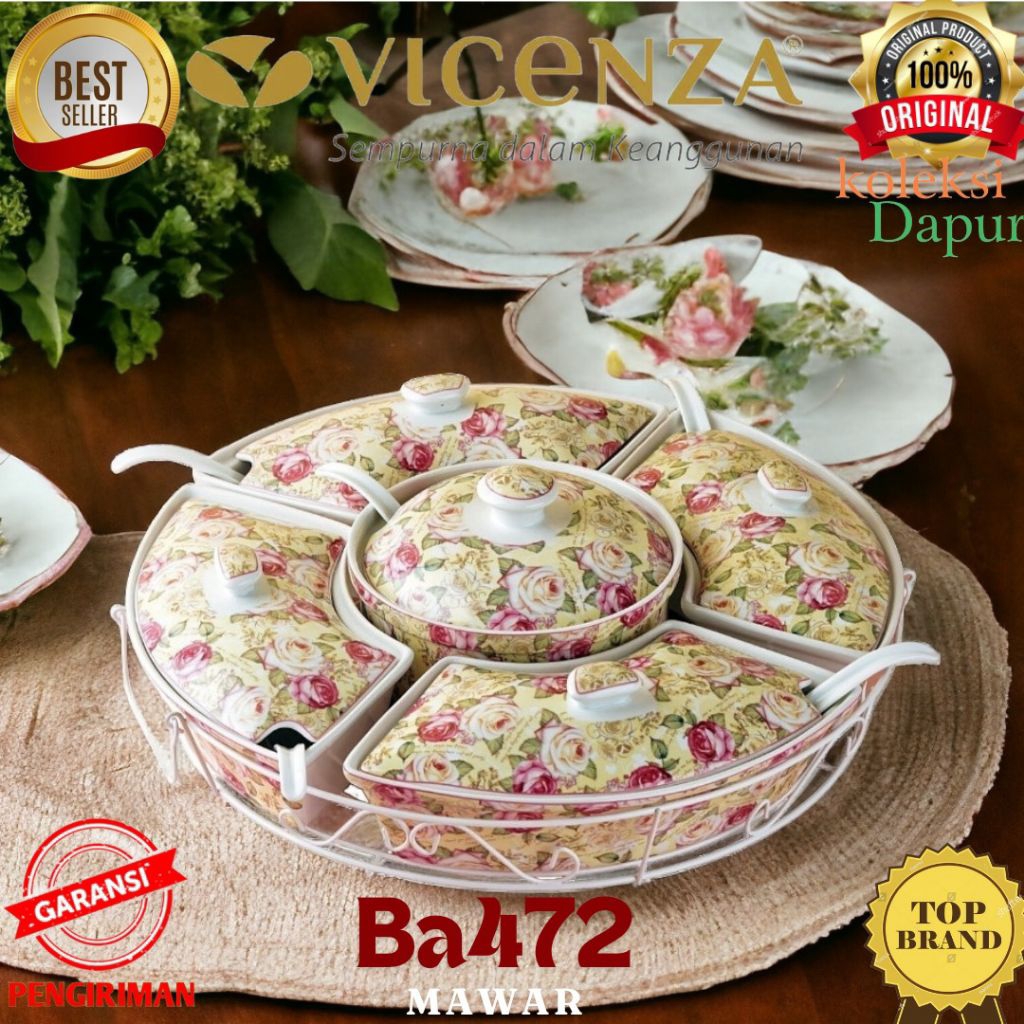 Wadah Saji Prasmanan VICENZA berbahan porselain, Ba472 Mawar miliki desain anggun dengan 5 mangkok s