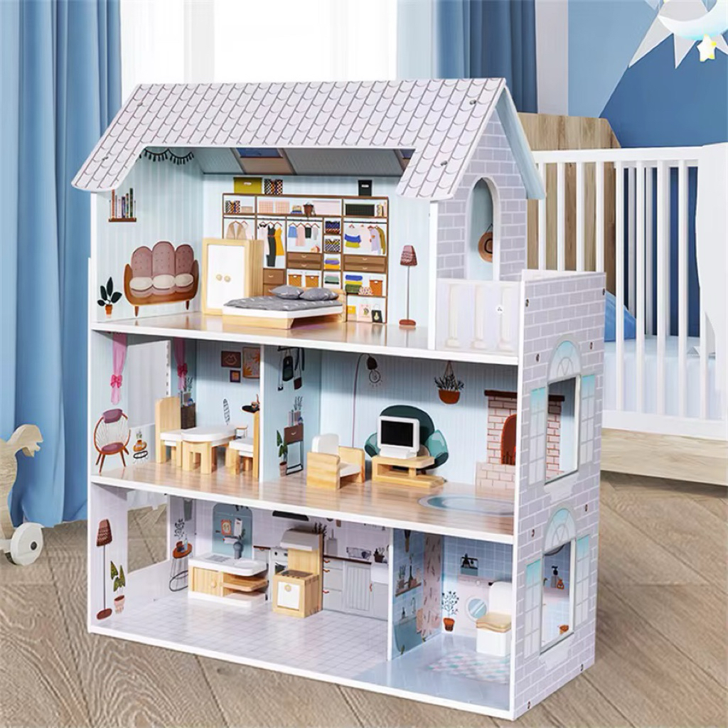 Grey Wooden doll house