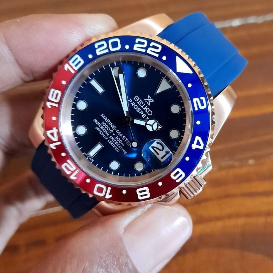 seiko mod pepsi yatch rosegold nh35 movement automatic