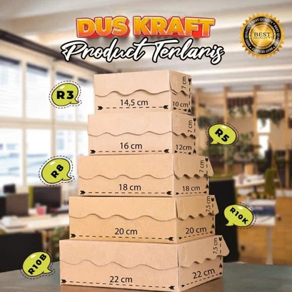 Dus Kotak Kraft Depaper Serbaguna / Kotak Dus Kue/Nasi R2, R3, R5, R6, R8, R10K R10B Renda Kraft Cok