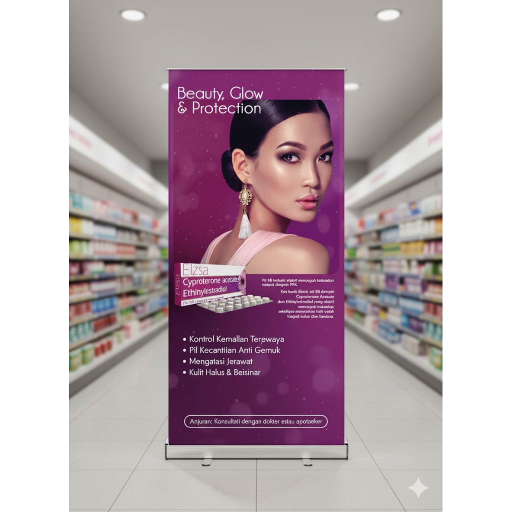 banner produk elzsa untuk promosi produk ukuran 100 x 40 cm