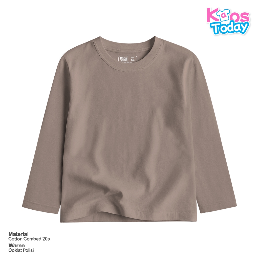 Kaostoday Kaos Polos Anak Cotton Combed 20s Laki-laki dan Perempuan Lengan Panjang -Coklat Polisi