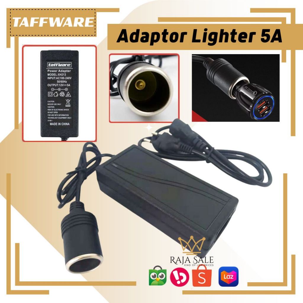 Adaptor Lighter 5A Power Supply Inverter Mobil AC 220V ke DC 12V 5A,  Power Supply Lighter Murah