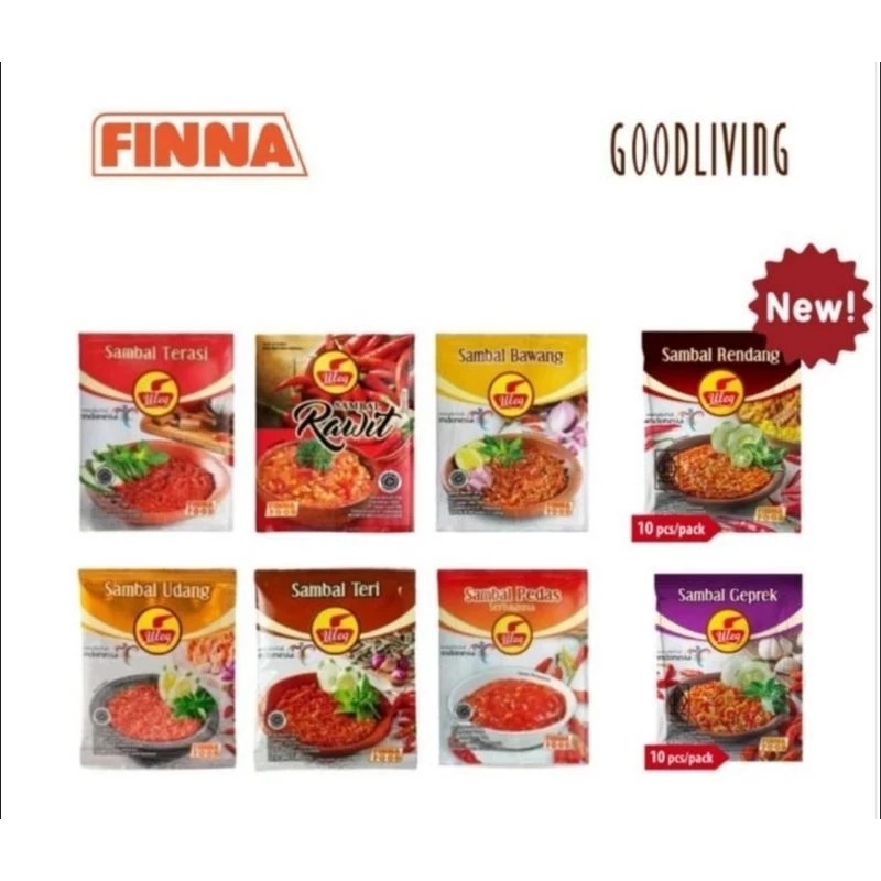 ( 1 RENCENG ISI 10 ) FINNA SAMBEL ULEG SACHET 18GR - Sambel Uleg Sachet Renceng