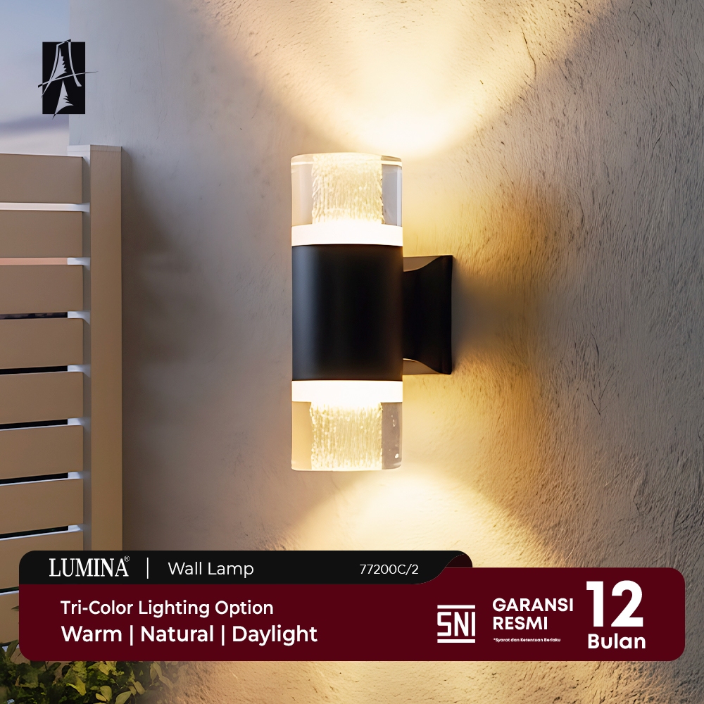 Lumina - Lampu Dinding Outdoor Indoor LED Wall Lamp Tembok Waterproof Tri-Color 3 Warna Cahaya Putih