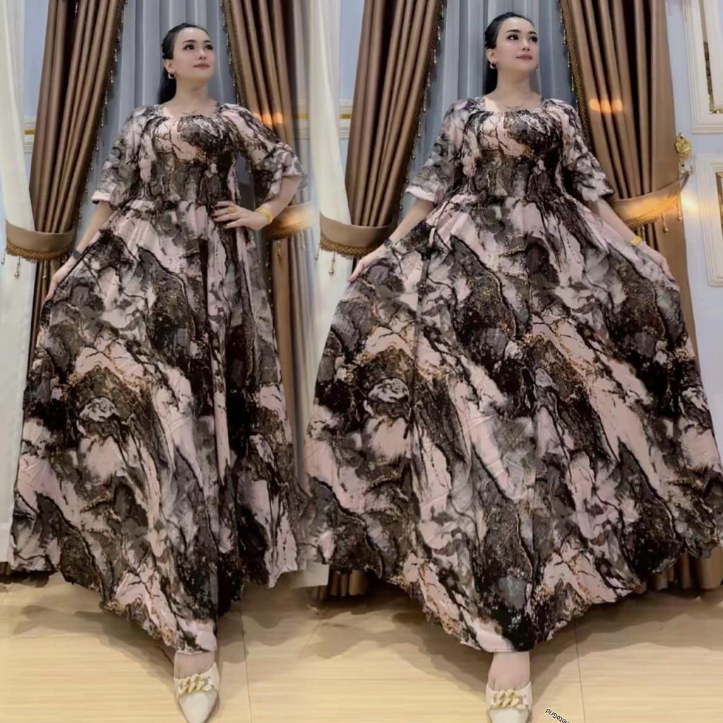 Fairuz Gamis Wanita Semuk Tangan Trompet Bahan Katun Rayon Premium Motif Panjang Dress Remaja Dewasa