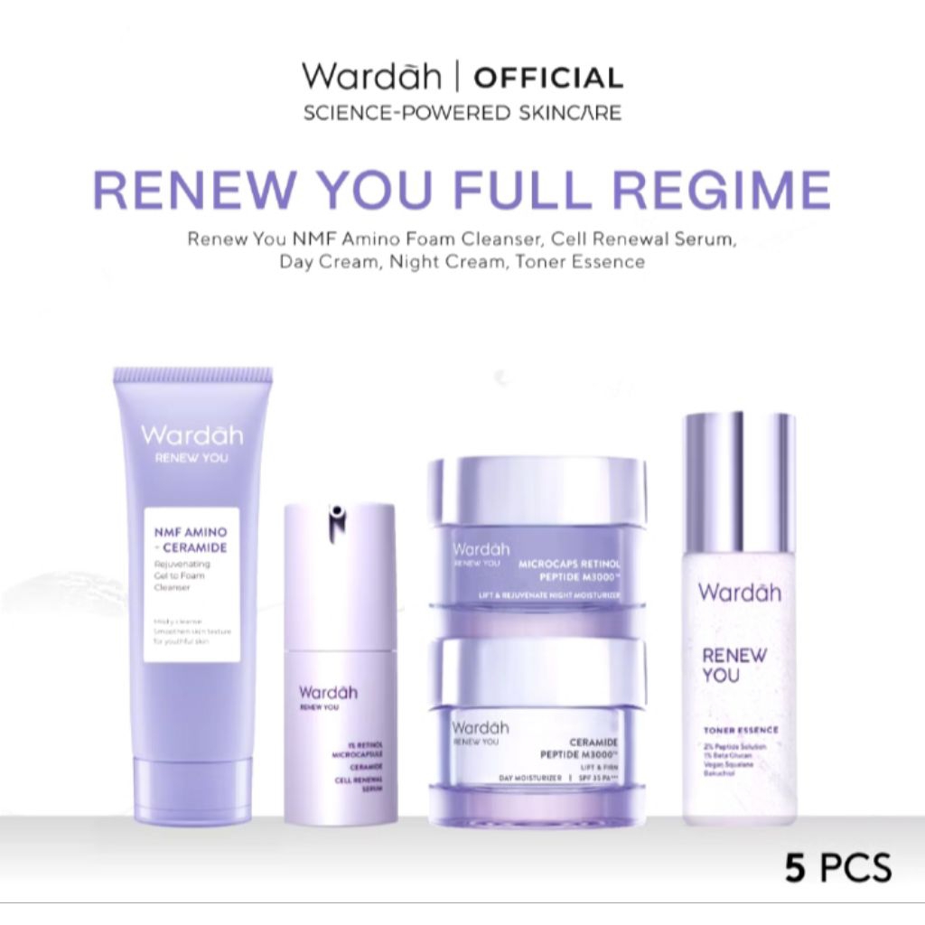 WARDAH Renew You Paket Lengkap Full Regime - Day Cream 30g- Night Cream 30g - Facial wash 100ml - In
