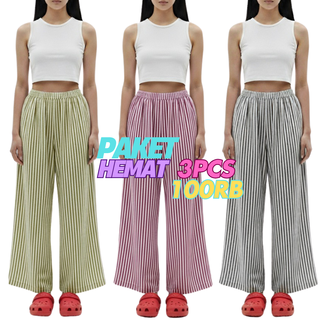 Threelook - Paket 3Pcs Kulot Strip Hemat Cuma 100RB Celana Kulot Garis Santai Kulot CandyStripes Cel