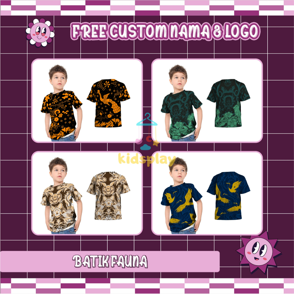 Baju Kaos Jersey Anak Batik Fauna Sport Badminton Voli Tenis Padel Futsal Free Custom Nama & Desain 