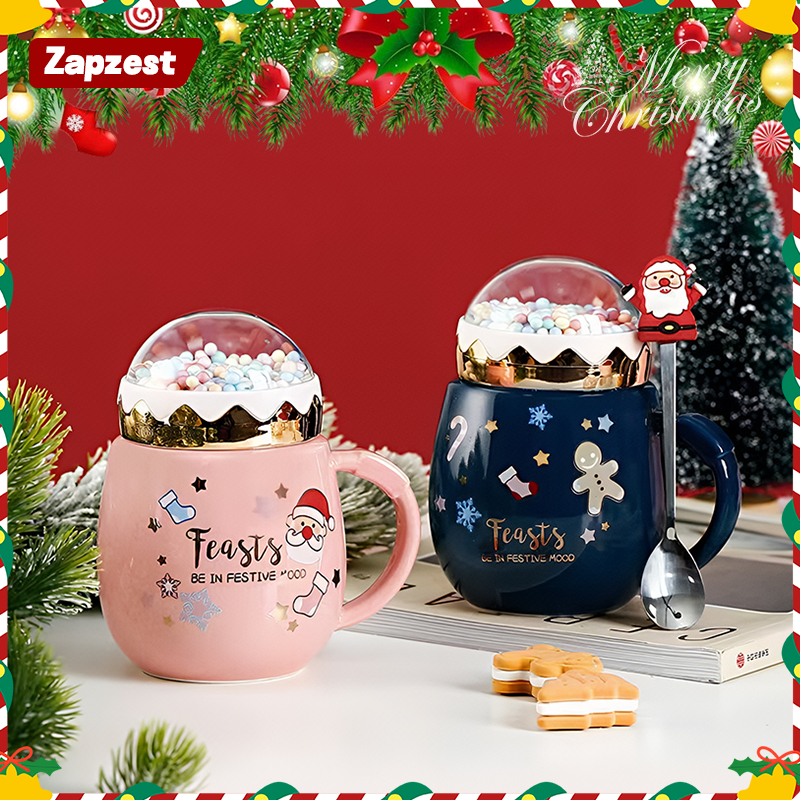 Kado Natal Christmas Mug Cangkir Keramik Tutup Pohon Natal Salju Hadiah