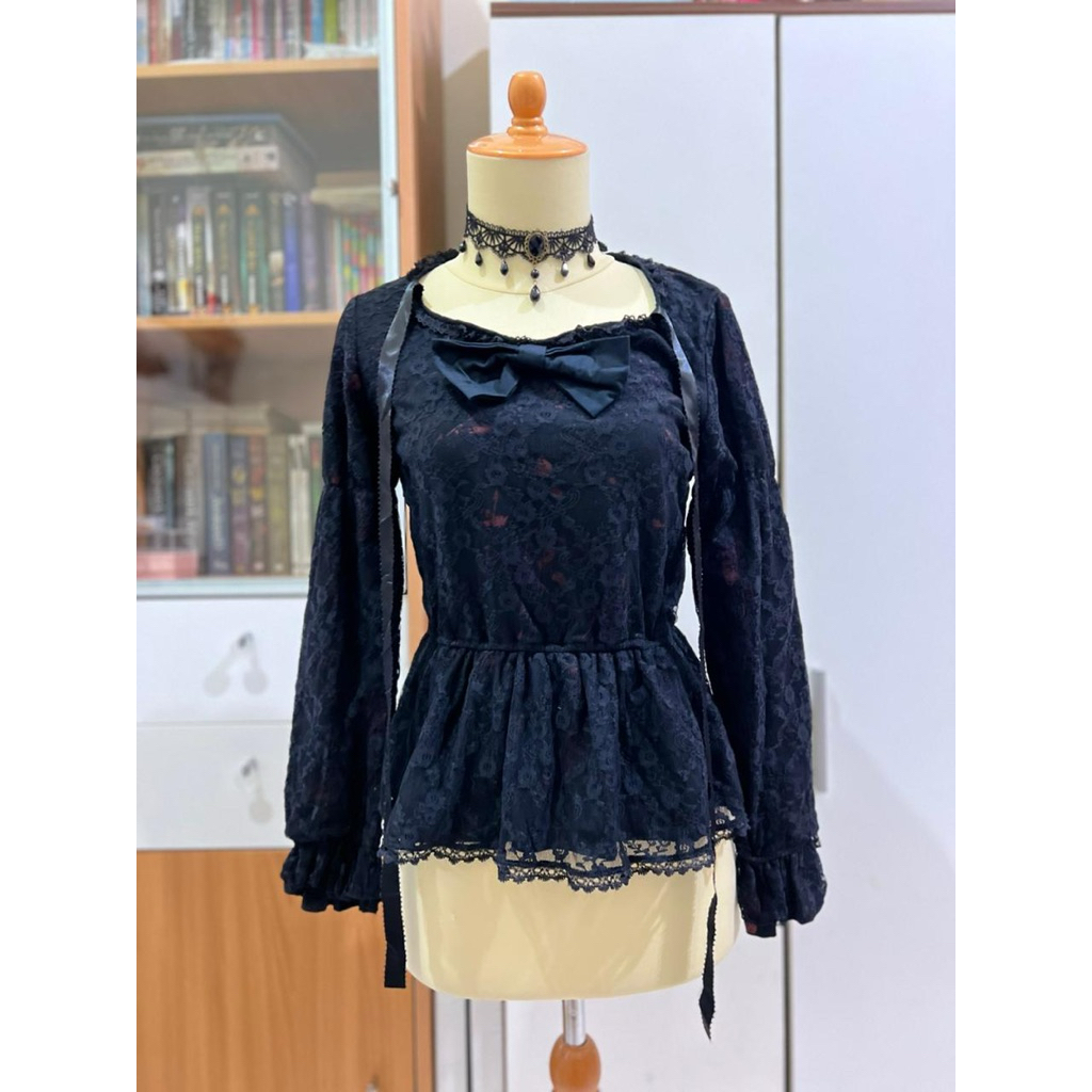 Bodyline Brocade Top Black Emo Goth Grunge Ribbon Kawaii Lolita