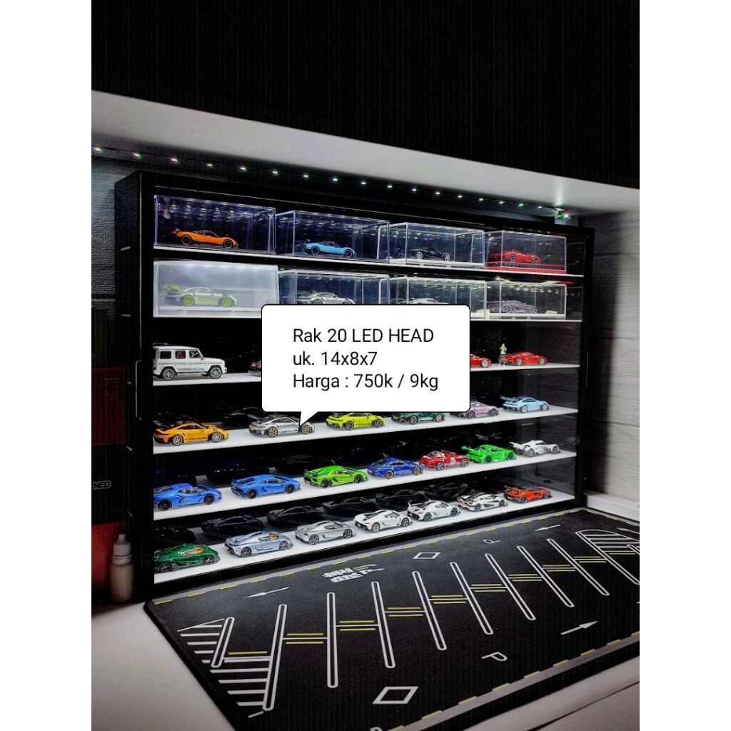 Rak Diecast 20 slot led header | rak diecast akrilik custom