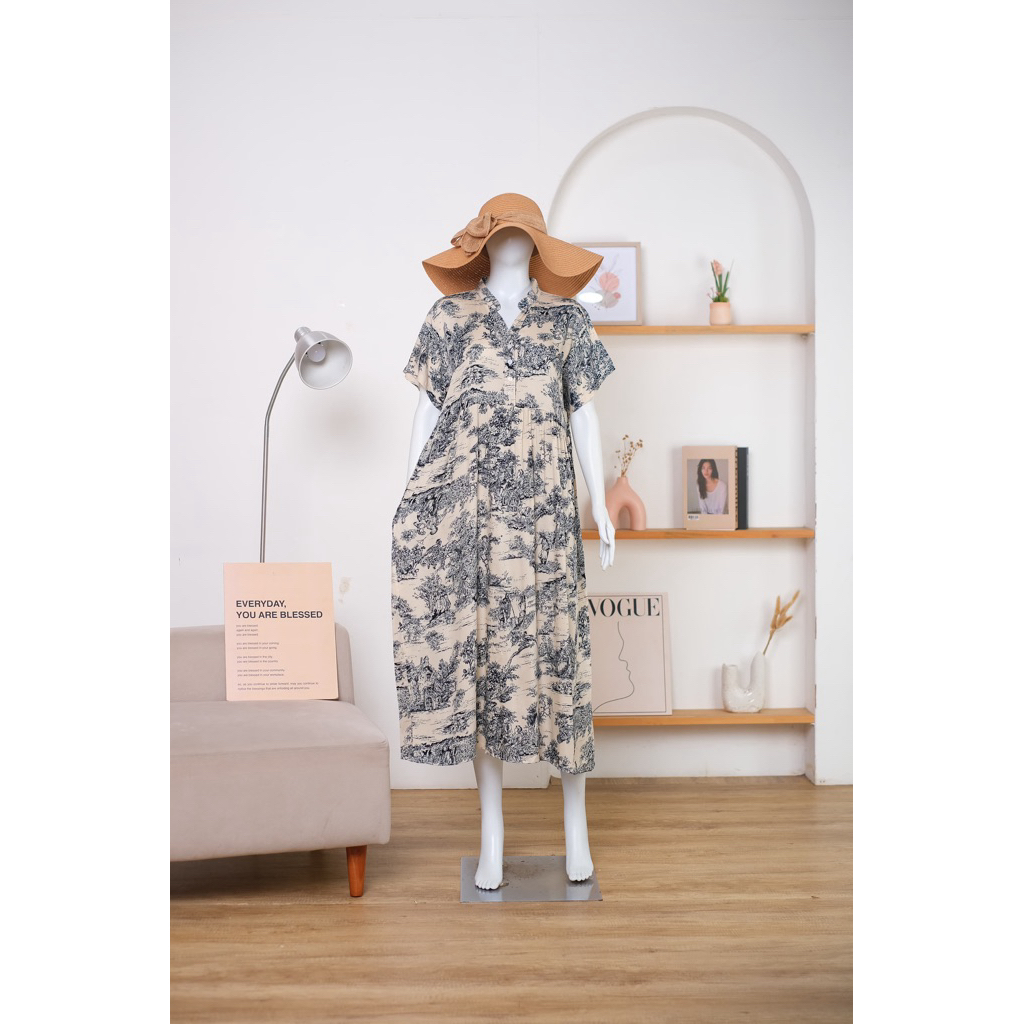 Noura Long Dress (Daster Kerah Shanghai Panjang)