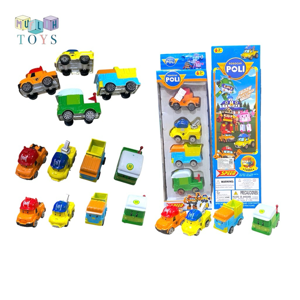 Mainan Anak Robocar Poli isi 4 isi 8 pullback mobil mini isi banyak